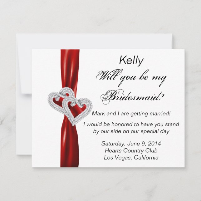 Diamond Heart Red Wedding Bridesmaid Card Einladung (Vorderseite)