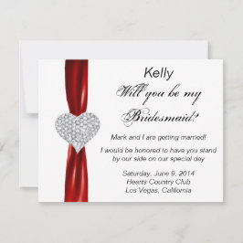 Diamond Heart Red Wedding Bridesmaid Card Einladung