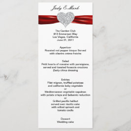 Diamond Heart Red Wedding Menu Card Menükarte