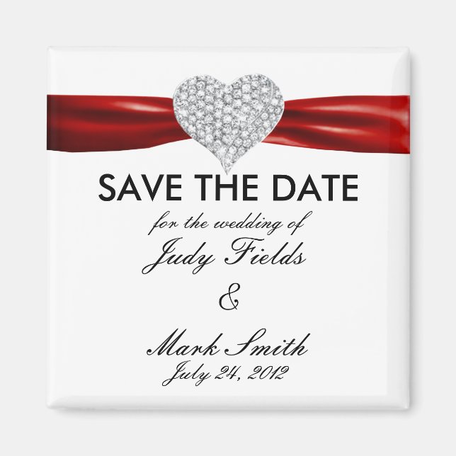 Diamond Heart Red Wedding speichern das Date Magne Magnet (Vorne)