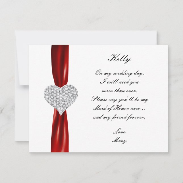 Diamond Heart Red Wedding Trauzeugin Card Einladung (Vorderseite)