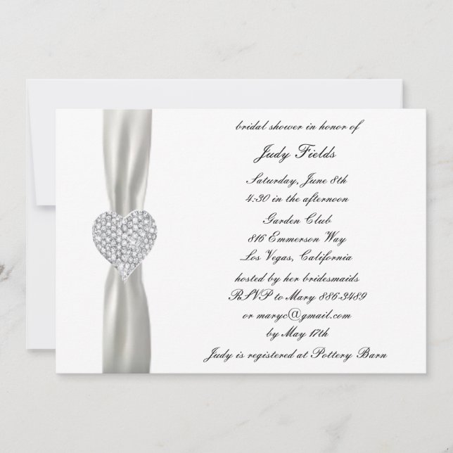 Diamond Heart White Wedding Brautparty Einladung (Vorderseite)