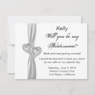 Diamond Heart White Wedding Bridesmaid Card Einladung