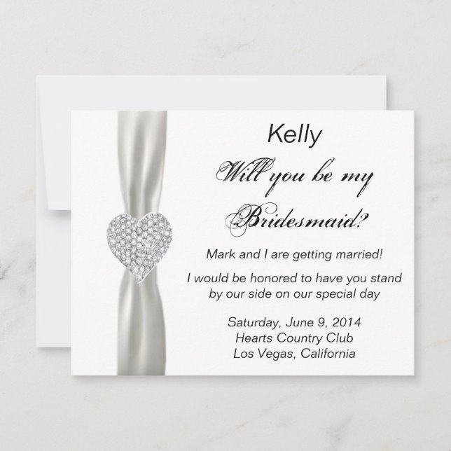 Diamond Heart White Wedding Bridesmaid Card Einladung (Vorderseite)