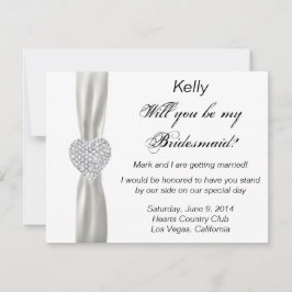 Diamond Heart White Wedding Bridesmaid Card Einladung
