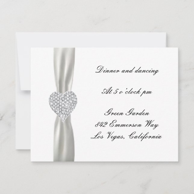 Diamond Heart White Wedding Reception Card Einladung (Vorderseite)