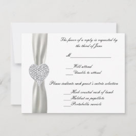 Diamond Heart White Wedding Response Card RSVP Karte