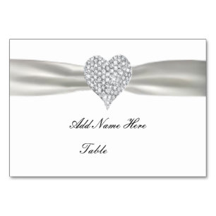 Diamond Heart White Wedding Table Platzkarte Tischnummer