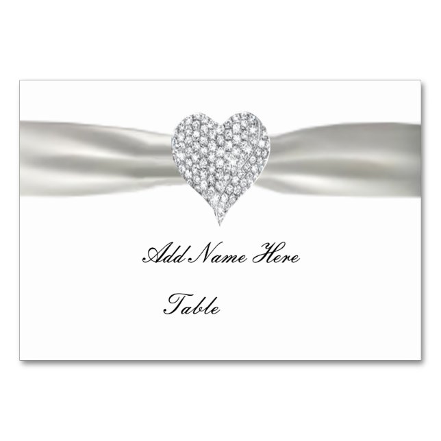 Diamond Heart White Wedding Table Platzkarte Tischnummer (Vorderseite)