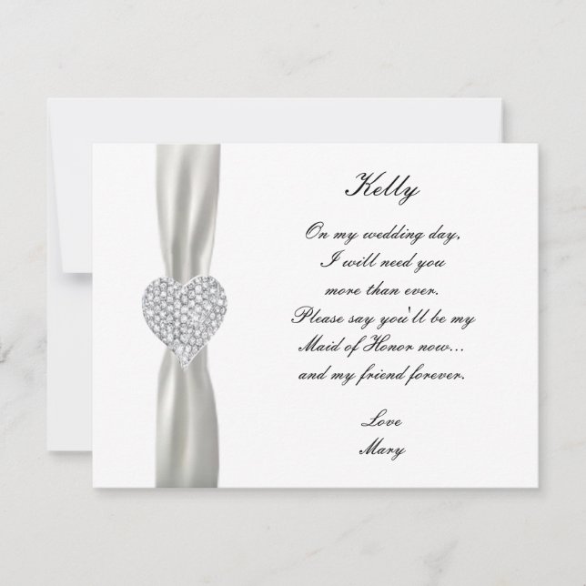 Diamond Heart White Wedding Trauzeugin Card Einladung (Vorderseite)