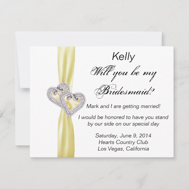 Diamond Heart Yellow Wedding Bridesmaid Card Einladung (Vorderseite)
