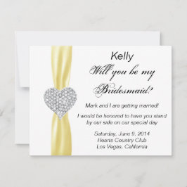 Diamond Heart Yellow Wedding Bridesmaid Card Einladung