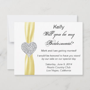 Diamond Heart Yellow Wedding Bridesmaid Card Einladung