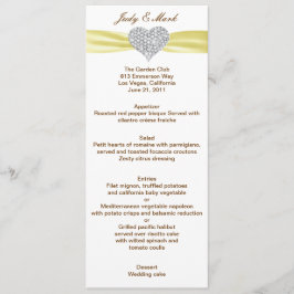Diamond Heart Yellow Wedding Menu Card Menükarte
