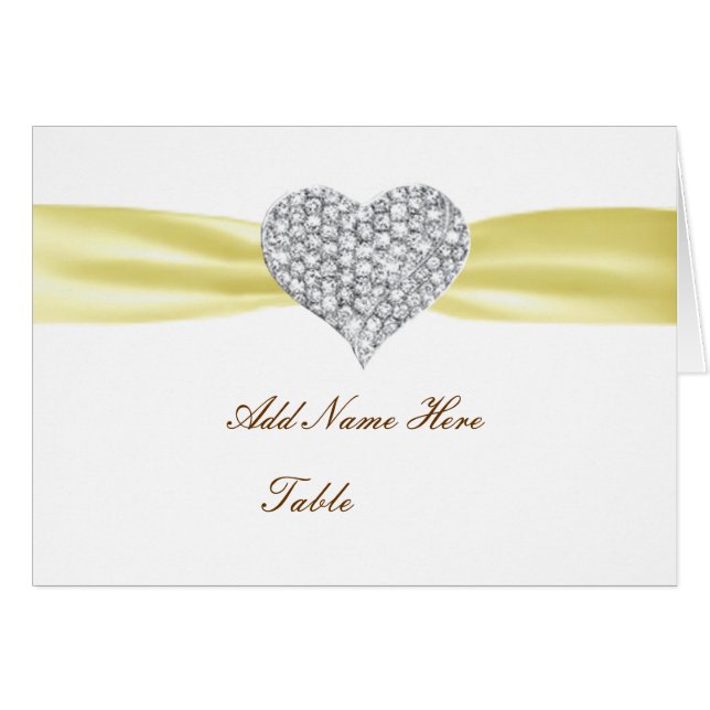 Diamond Heart Yellow Wedding Table Platzkarte (Vorderseite (Horizontal))