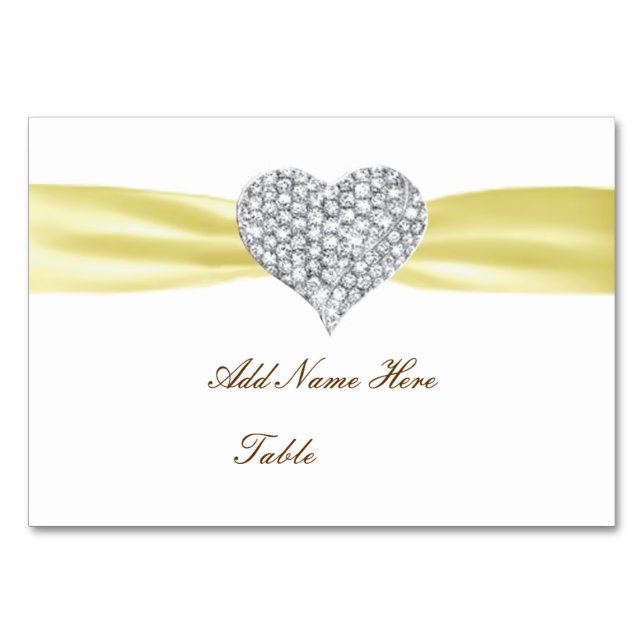 Diamond Heart Yellow Wedding Table Platzkarte Tischnummer (Vorderseite)