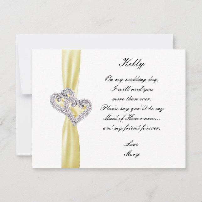 Diamond Heart Yellow Wedding Trauzeugin Card Einladung (Vorderseite)