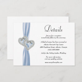 Diamond Hearts Blue Ribbon Wedding Details Begleitkarte