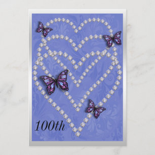 Diamond Hearts & Butterflies 100. Geburtstag Einladung