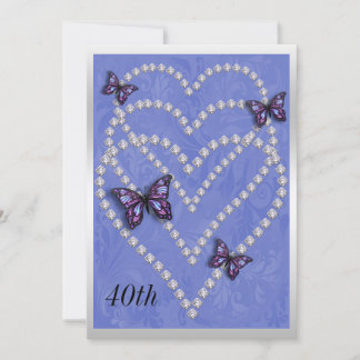 Diamond Hearts & Butterflies 40. Geburtstag Einladung