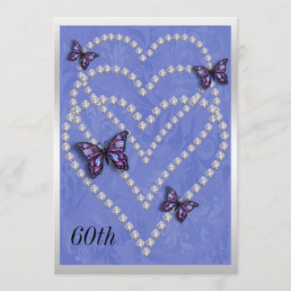 Diamond Hearts & Butterflies 60. Geburtstag Einladung