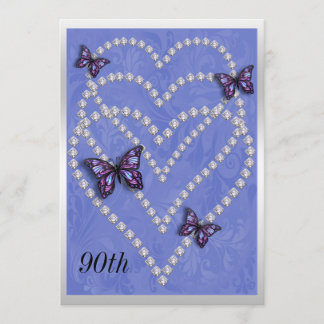 Diamond Hearts & Butterflies 70. Geburtstag Einladung