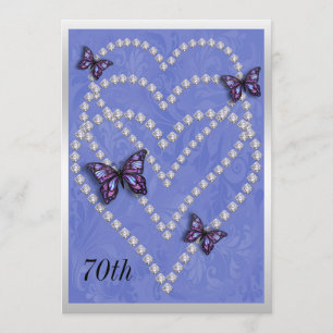 Diamond Hearts & Butterflies 70. Geburtstag Einladung