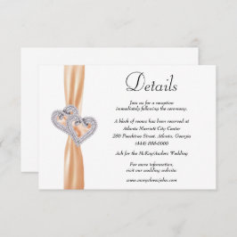 Diamond Hearts Orange Ribbon Wedding Details Begleitkarte