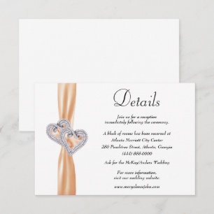 Diamond Hearts Orange Ribbon Wedding Details Begleitkarte