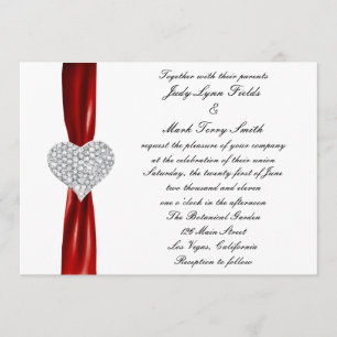 Diamond Hearts Red Wedding Einladung