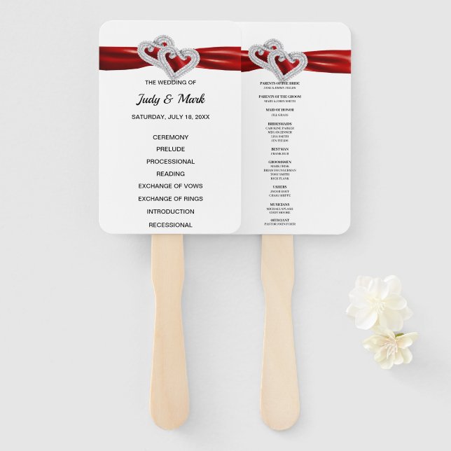Diamond Hearts Red Wedding Program Fans Fächer (Vorne und Hinten)