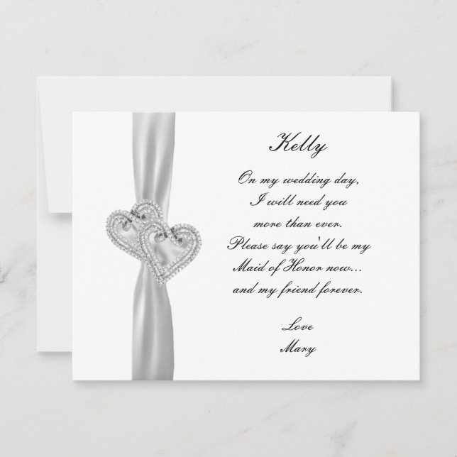 Diamond Hearts White Wedding Trauzeugin Card Einladung (Vorderseite)