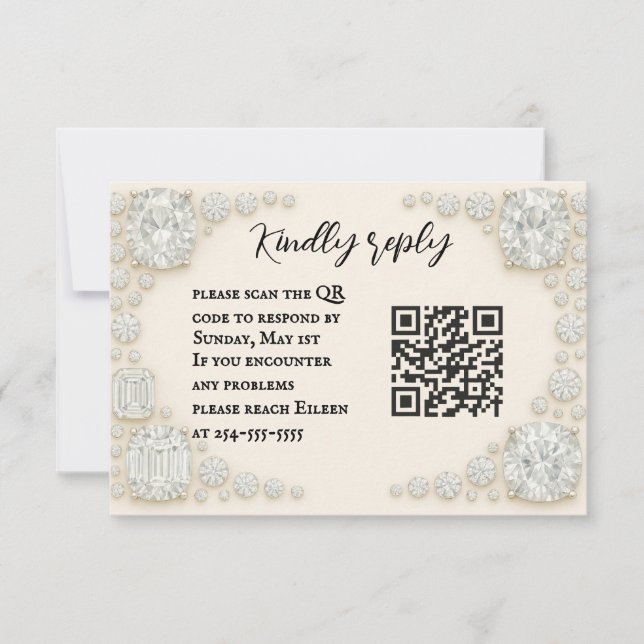 Diamond Heirloom QR Code Wedding RSVP Card (Vorderseite)