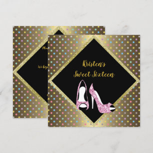 DIAMOND HIGH HEEL 16 . GEBURTSTAG SPOT Gold Einladung