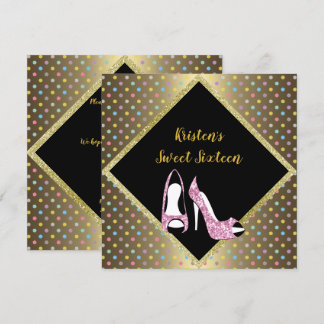 DIAMOND HIGH HEEL 16 . GEBURTSTAG SPOT Gold Einladung