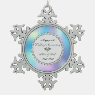 Diamond Holographic 10. Wedding Jubiläum Schneeflocken Zinn-Ornament