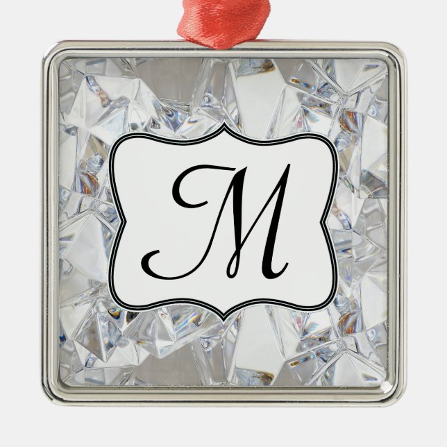 Diamond Ice Crystal Glit Monogram, Initial Ornamen Silbernes Ornament (Vorne)