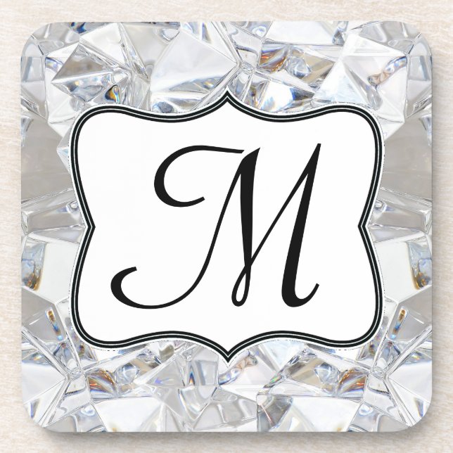 Diamond Ice Crystal Glitz Monogram Drink Untersetz Untersetzer (Vorderseite)