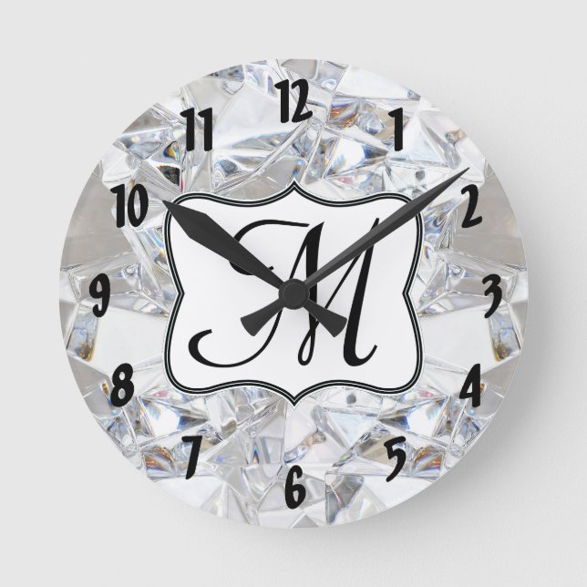 Diamond Ice Crystal Monogram, erste Wall Clock Runde Wanduhr (Vorderseite)