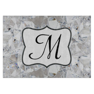 Diamond Ice Crystal Monogram Glass Cutting Board Schneidebrett