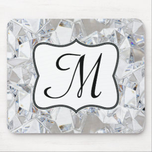 Diamond Ice Crystal Monogram Initial Mouse Pad Mousepad