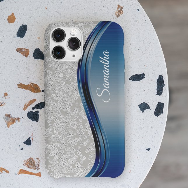 Diamond-Imitate Bling Navy Blue Monogram Name Case-Mate iPhone Hülle (Von Creator hochgeladen)