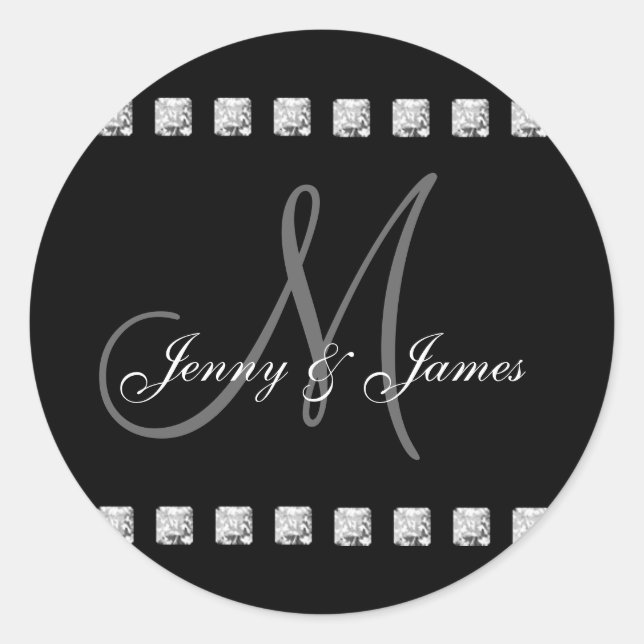 Diamond Initial M Names Wedding Stickers (Vorderseite)