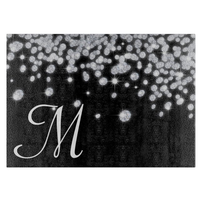 Diamond Jewels Jewelr Monogram Glas Cutting Board Schneidebrett (Vorderseite)