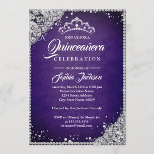 Diamond Lace Sparkle Lila Silver Quinceanera Einladung