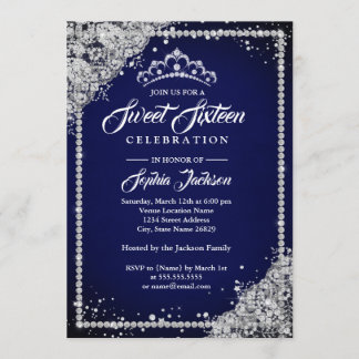 Diamond Lace Sparkle Tiara Navy 16 . Geburtstag Einladung