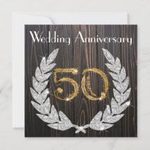 Diamond Laurel & Gold 50. Wedding Anniversary Inv