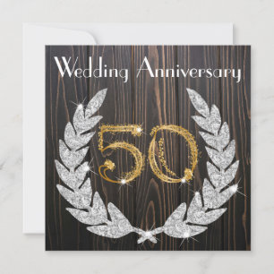 Diamond Laurel & Gold 50. Wedding Anniversary Inv Einladung