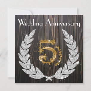 Diamond Laurel & Gold 5th Wedding Anniversary Inv Einladung