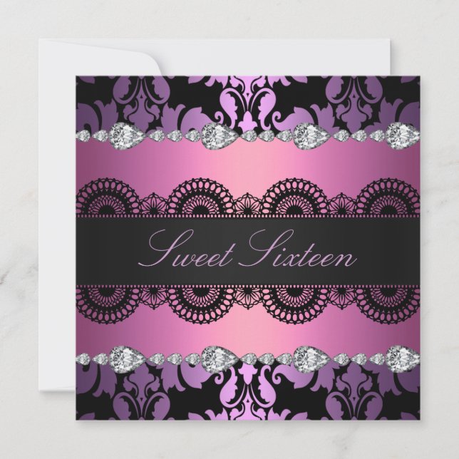 Diamond Lila/Pink Sweet16 Geburtstag einladen Einladung (Vorderseite)